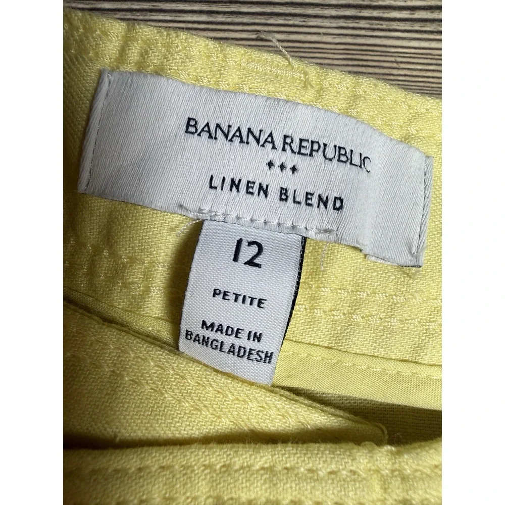 Banana Republic Trousers Linen Blend Pleated Wide Leg Womens 12 P Yellow Maize